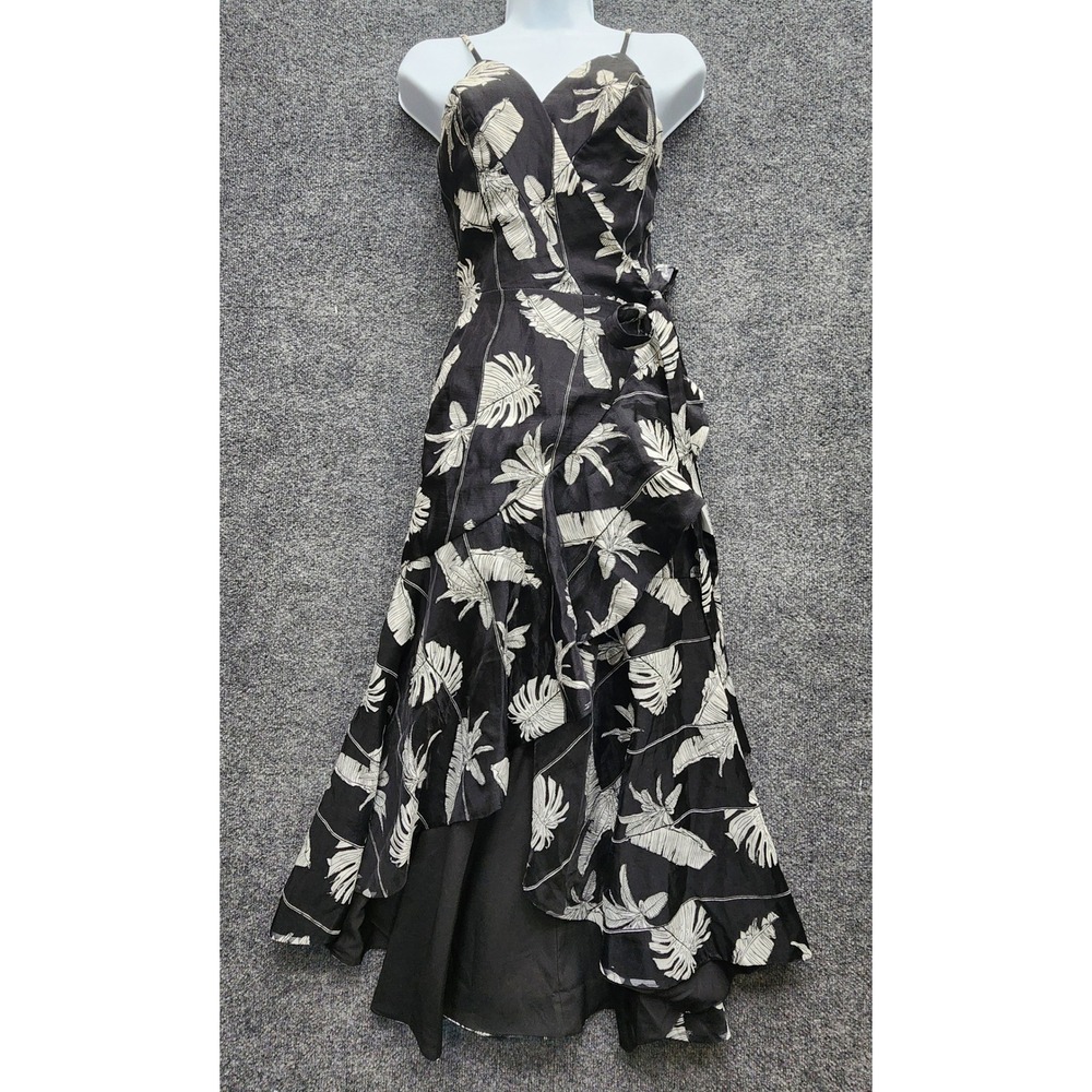 NWT Dress The Population Delphine Tropical Leaf High Low Wrap Midi Dress S